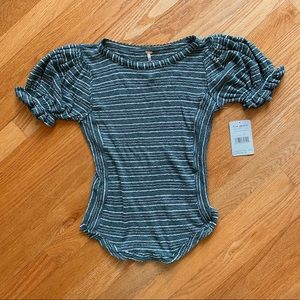 Free People Puff Short Sleeve Stripe Blouse XS NWT
